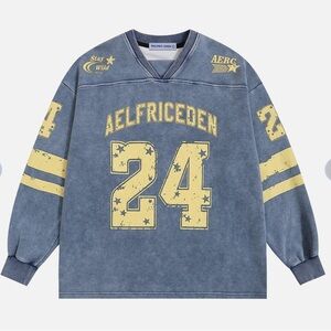 NWT AELFRIC EDEN‎ 24 Graphic Washed Sweatshirt Crewneck Blue S